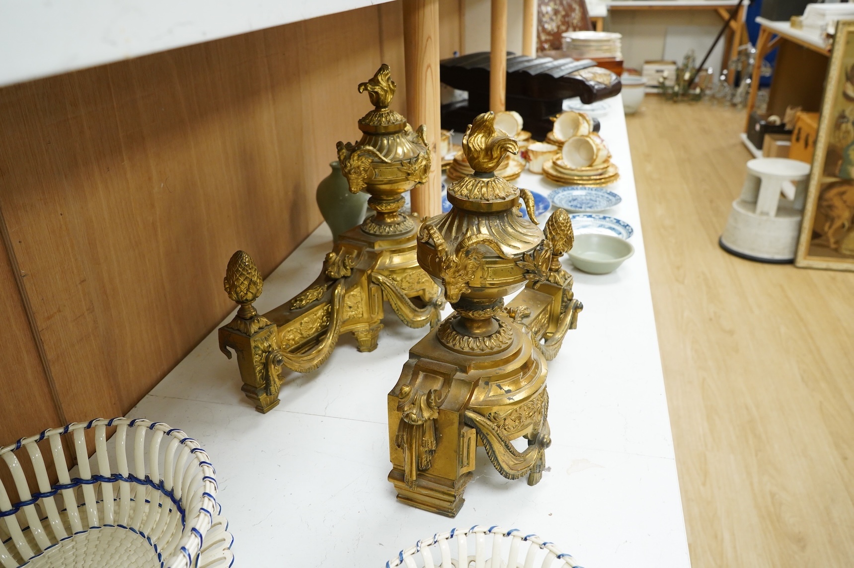 A pair of 19th century French ormolu Chenet. 38cm high x 39cm wide